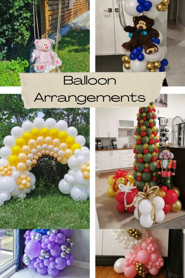 Collage of balloon arrangements created for previous customers.