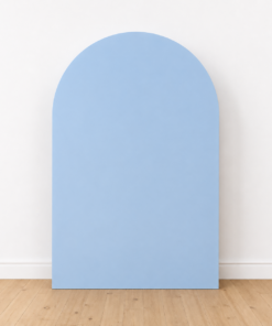 Render of blue arch wall backdrop.