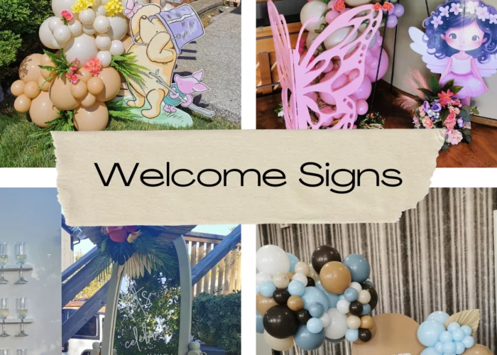 Collage of various welcome signs showcasing previous projects.