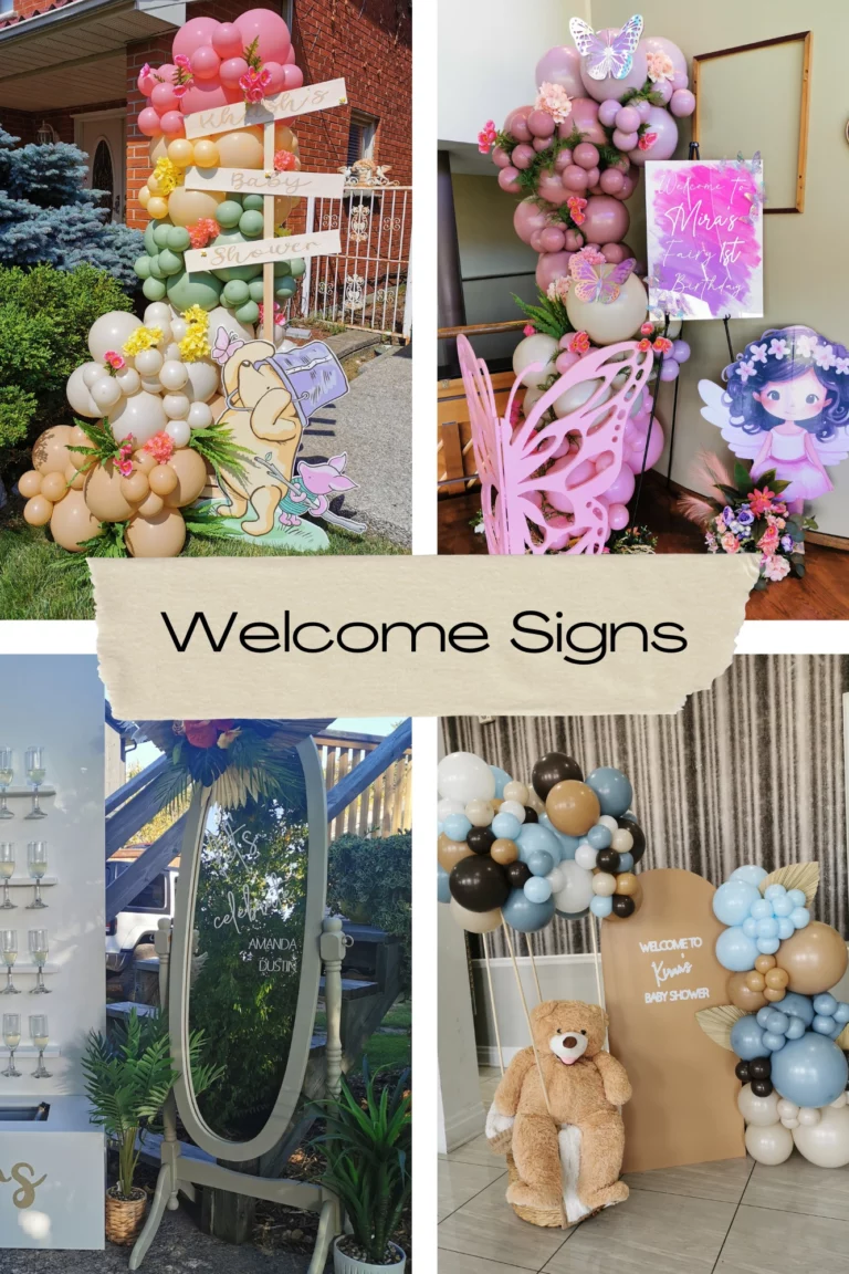Collage of various welcome signs showcasing previous projects.