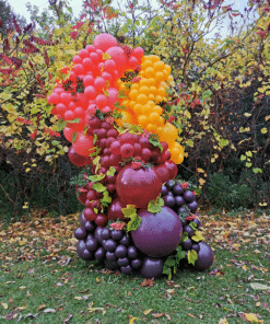 Outdoors autumn themed balloon column.