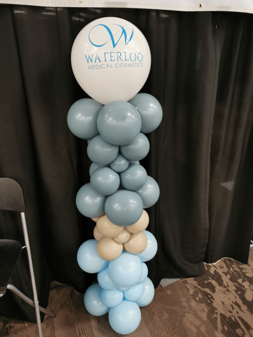 Balloon column with adorned with a large balloon and custom decal.