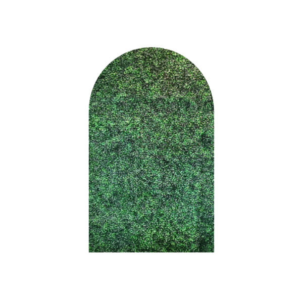 Rendered image of a green boxwood arch wall.