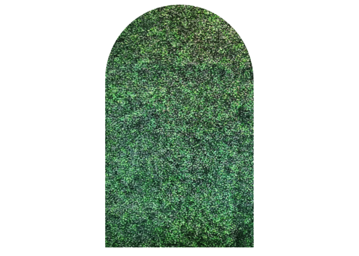 Rendered image of a green boxwood arch wall.