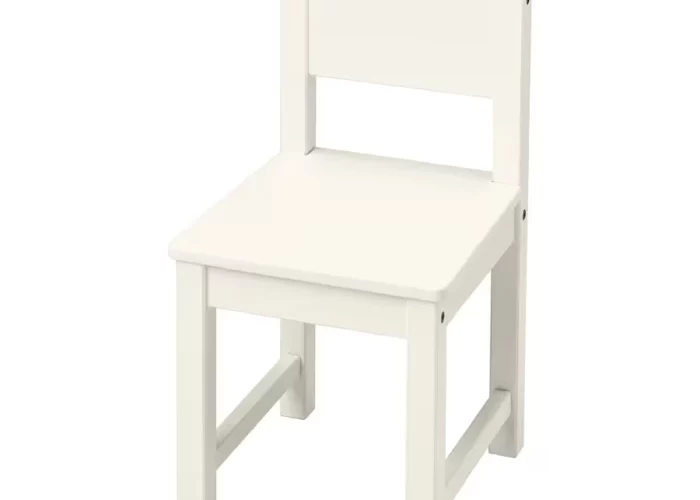 Kids white wooden chair rental.