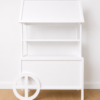 White dessert cart with two shelves.