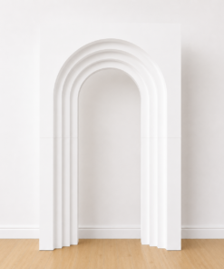 Custom-colour 3D hollow arch backdrop with a layered architectural design for events and photo displays.
