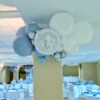 Blue, white and silver First Communion balloon garland with a decorative Communion foil balloon accent.